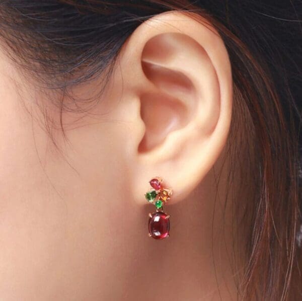Ruby Red Multi Color Drop Earrings | 925 Sterling Silver | Dangle Drop Earrings | Gift for her | Rose Gold Earrings