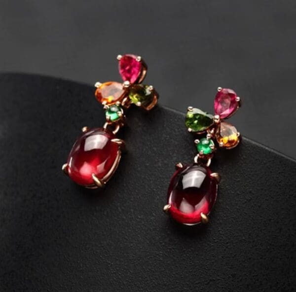 Ruby Red Multi Color Drop Earrings | 925 Sterling Silver | Dangle Drop Earrings | Gift for her | Rose Gold Earrings