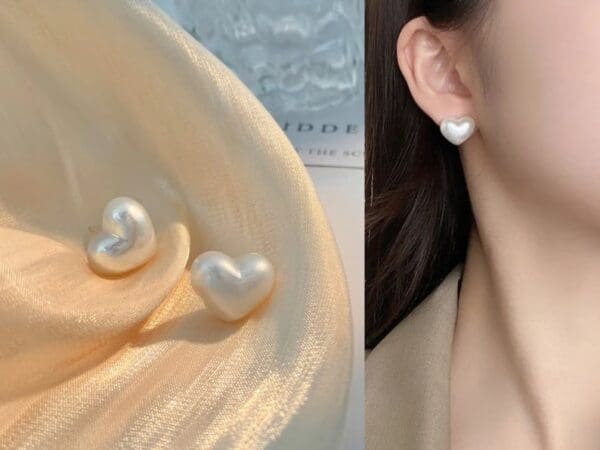 Heart Pearl Stud Earrings | 925 Sterling Silver | Gift for her