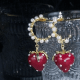 big strawberry pearl earrings