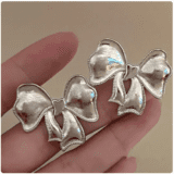 Big Bow Tie Silver Earrings