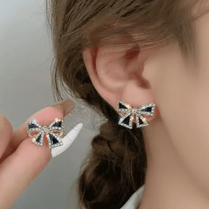 Black bow stud earrings